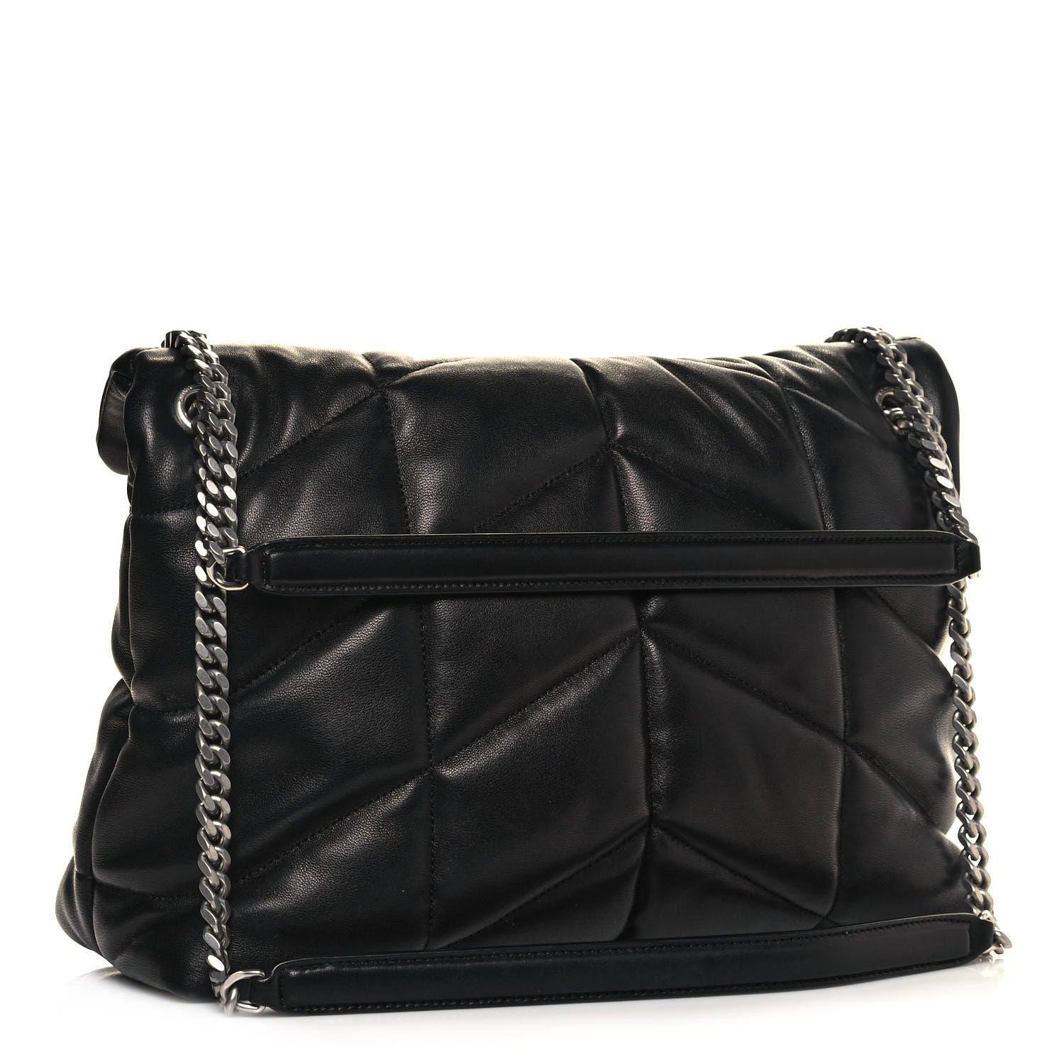Saint Laurent Lambskin Quilted Medium Loulou Puffer Monogram Chain Satchel Black 3 of 13