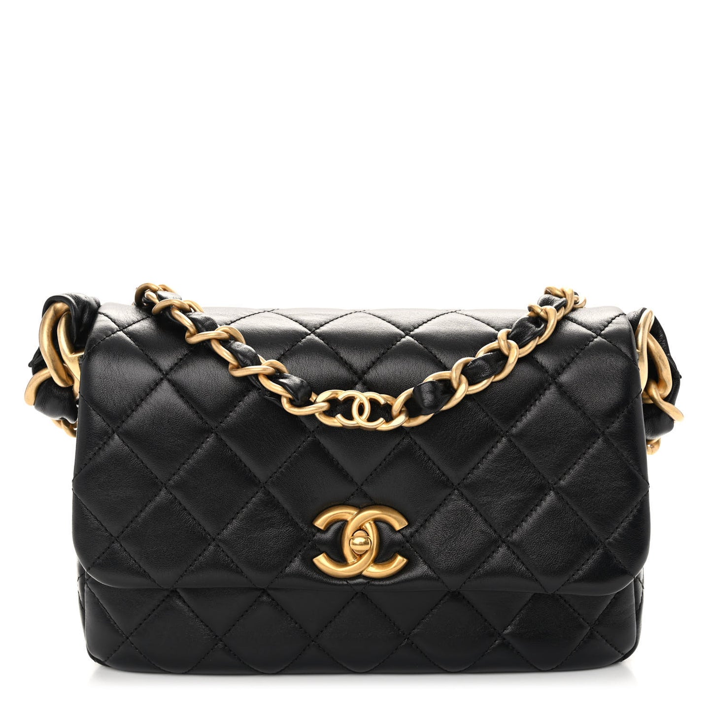 Lambskin Quilted CC Chain Shoulder Bag Black