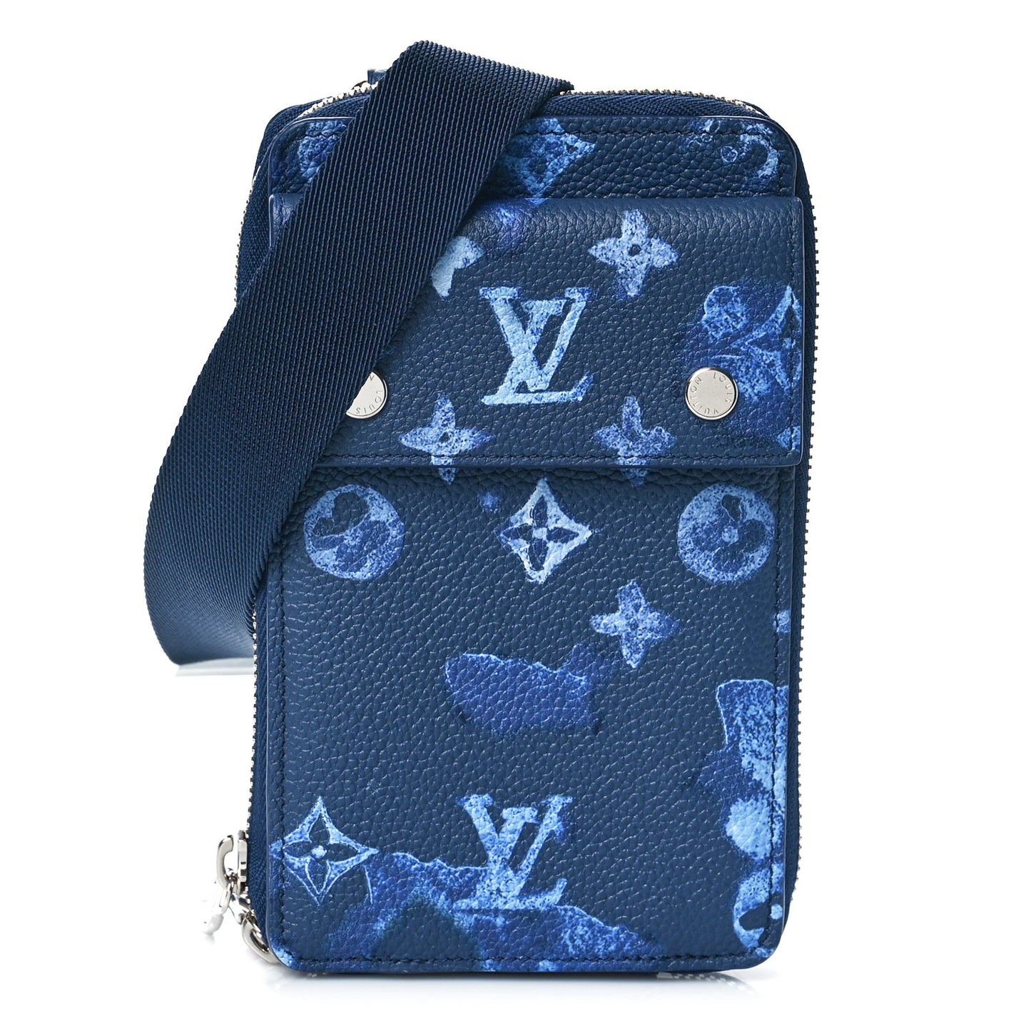 Monogram Ink Watercolor Phone Pouch Blue