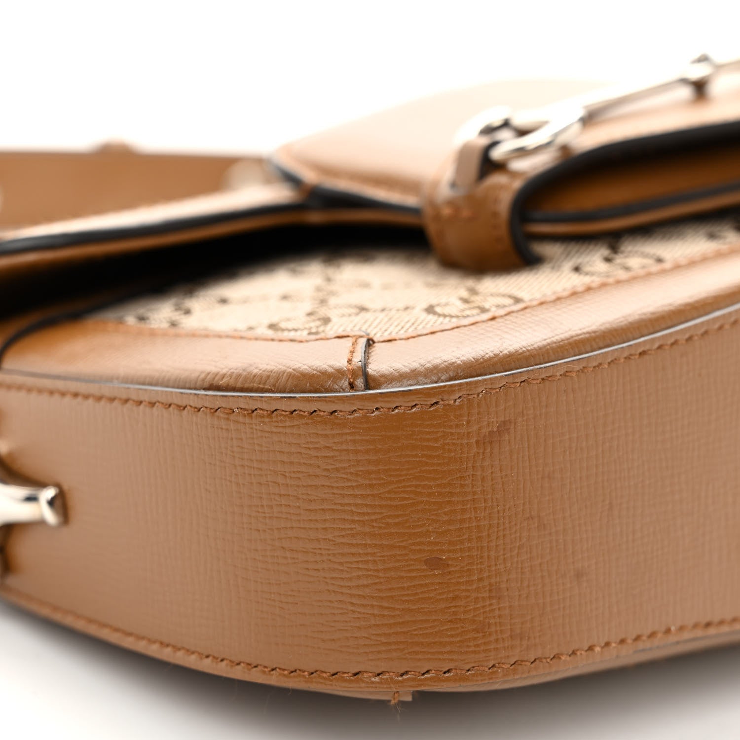 Gucci Monogram Small Horsebit 1955 Asymmetric Shoulder Bag Beige Brown Sugar 8 of 9