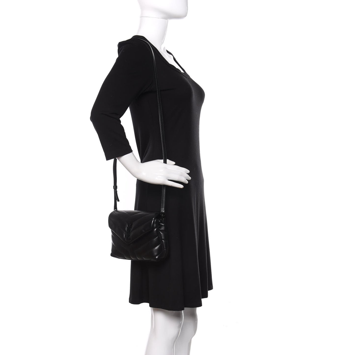 Calfskin Y Quilted Monogram Toy Loulou Crossbody Bag Black