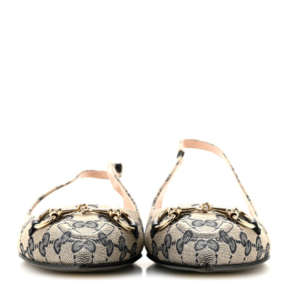 Gucci Monogram Horsebit Womens Slingback Ballet Flat 38.5 Beige Blue 3 of 10