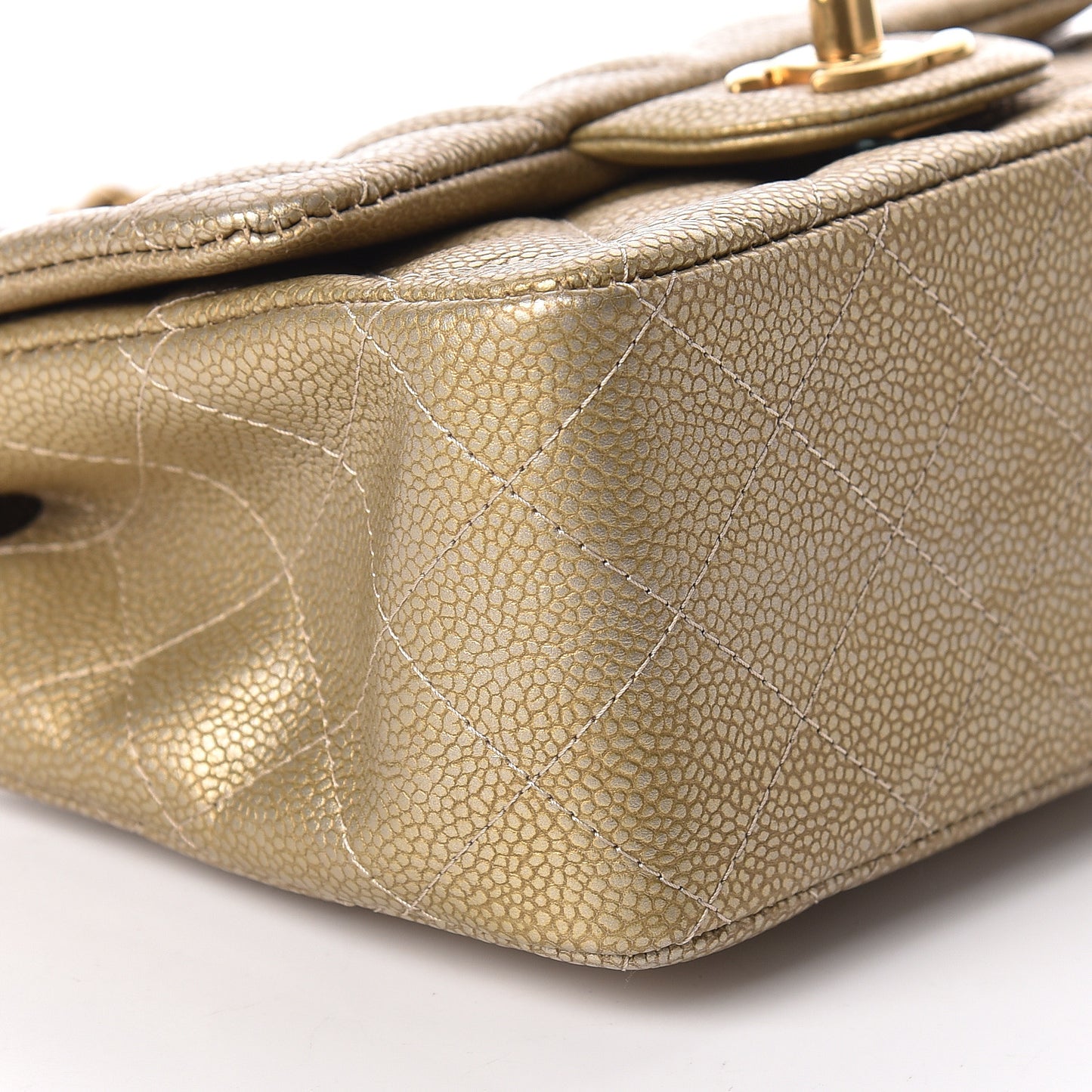 Metallic Caviar Quilted Mini Square Flap Gold