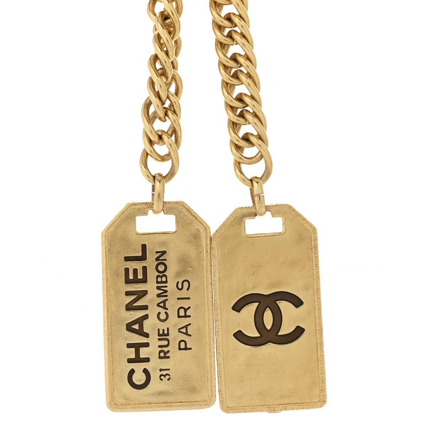 Chanel Metal ID Dog Tag Charm Necklace Gold 4 of 5
