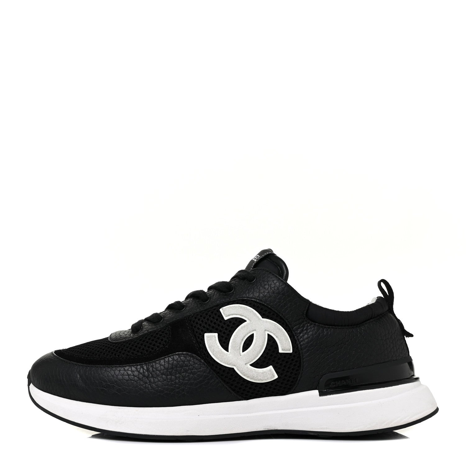 Chanel Calfskin Mesh Suede Mens CC Sneakers 43 Black White 1 of 9