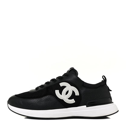 Chanel Calfskin Mesh Suede Mens CC Sneakers 43 Black White 1 of 9