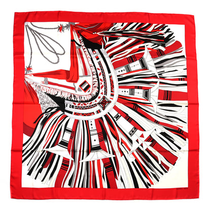Hermes Silk Cuirs Du Desert II Shawl 140 Rouge White Black 2 of 11