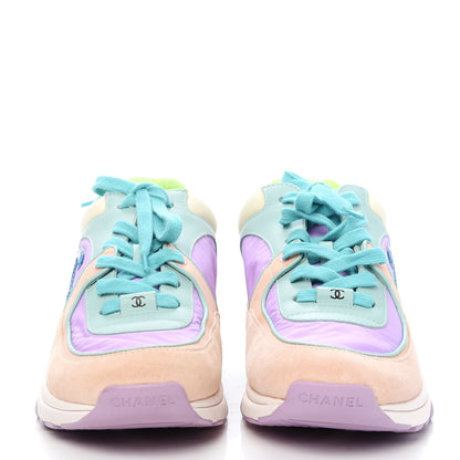 Chanel Nylon Lambskin Suede Calfskin CC Sneakers 39.5 Green Purple Pink 2 of 8