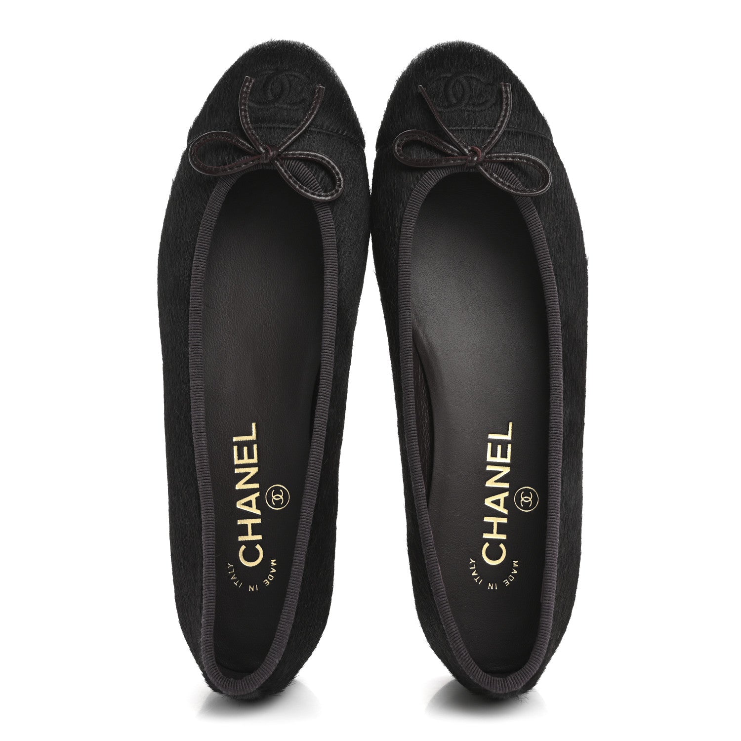 Chanel Pony Hair Cap Toe CC Ballerina Flats 38 Dark Burgundy Black 2 of 10