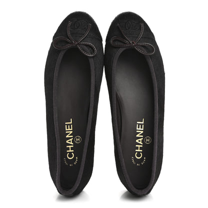Chanel Pony Hair Cap Toe CC Ballerina Flats 38 Dark Burgundy Black 2 of 10