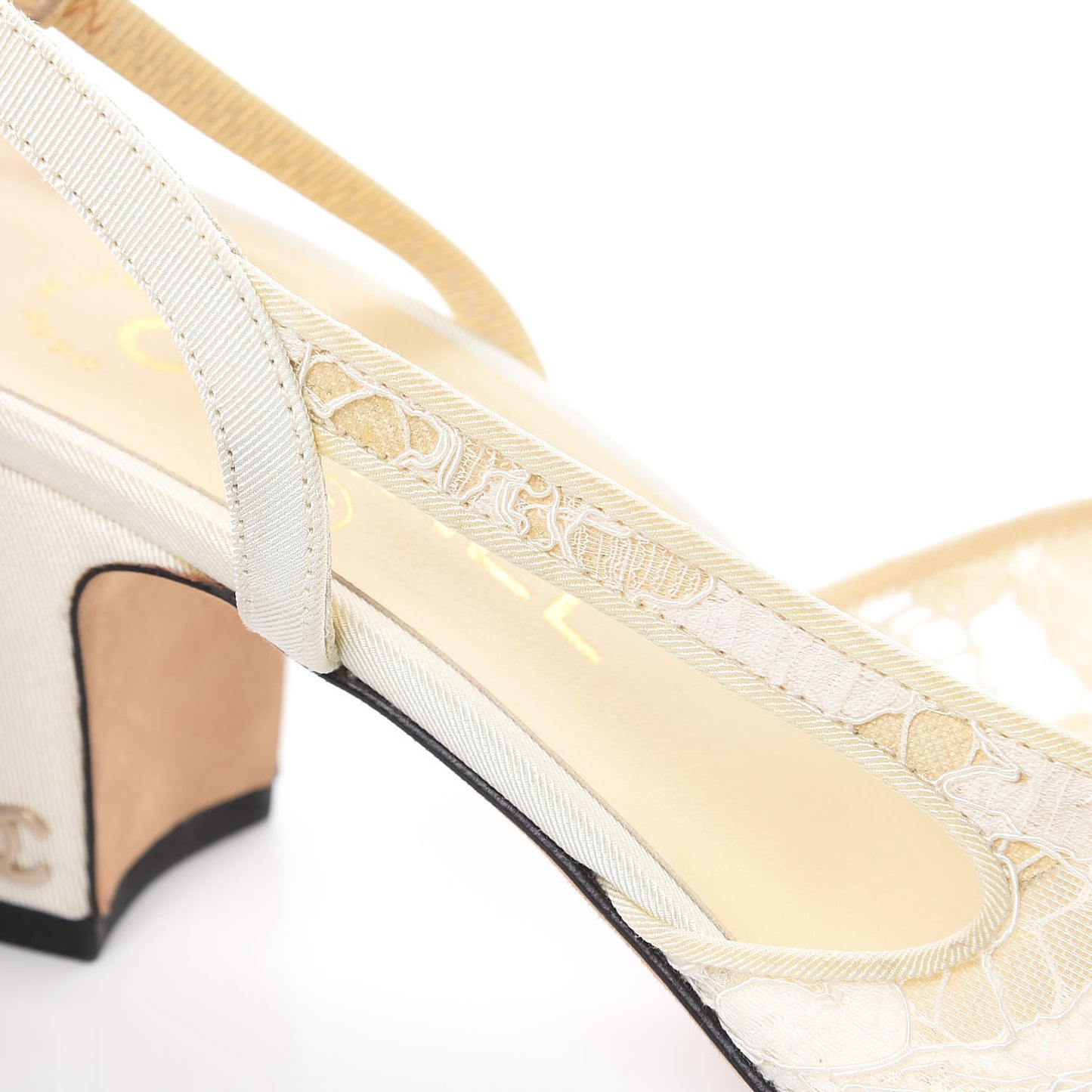 Lace Grosgrain Cap Toe CC Slingback Pumps 37.5 White Black