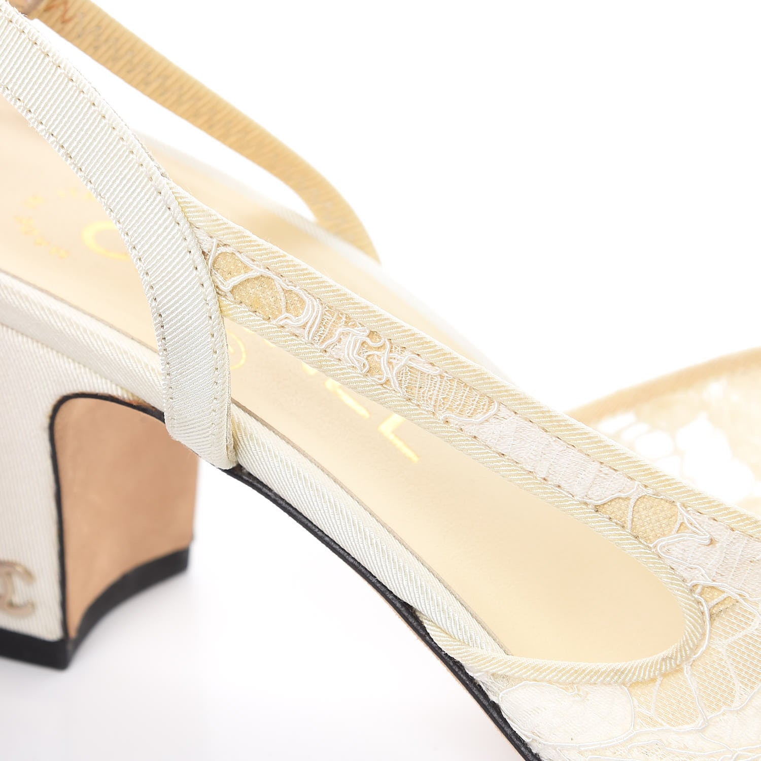 Chanel Lace Grosgrain Cap Toe CC Slingback Pumps 37.5 White Black 10 of 11
