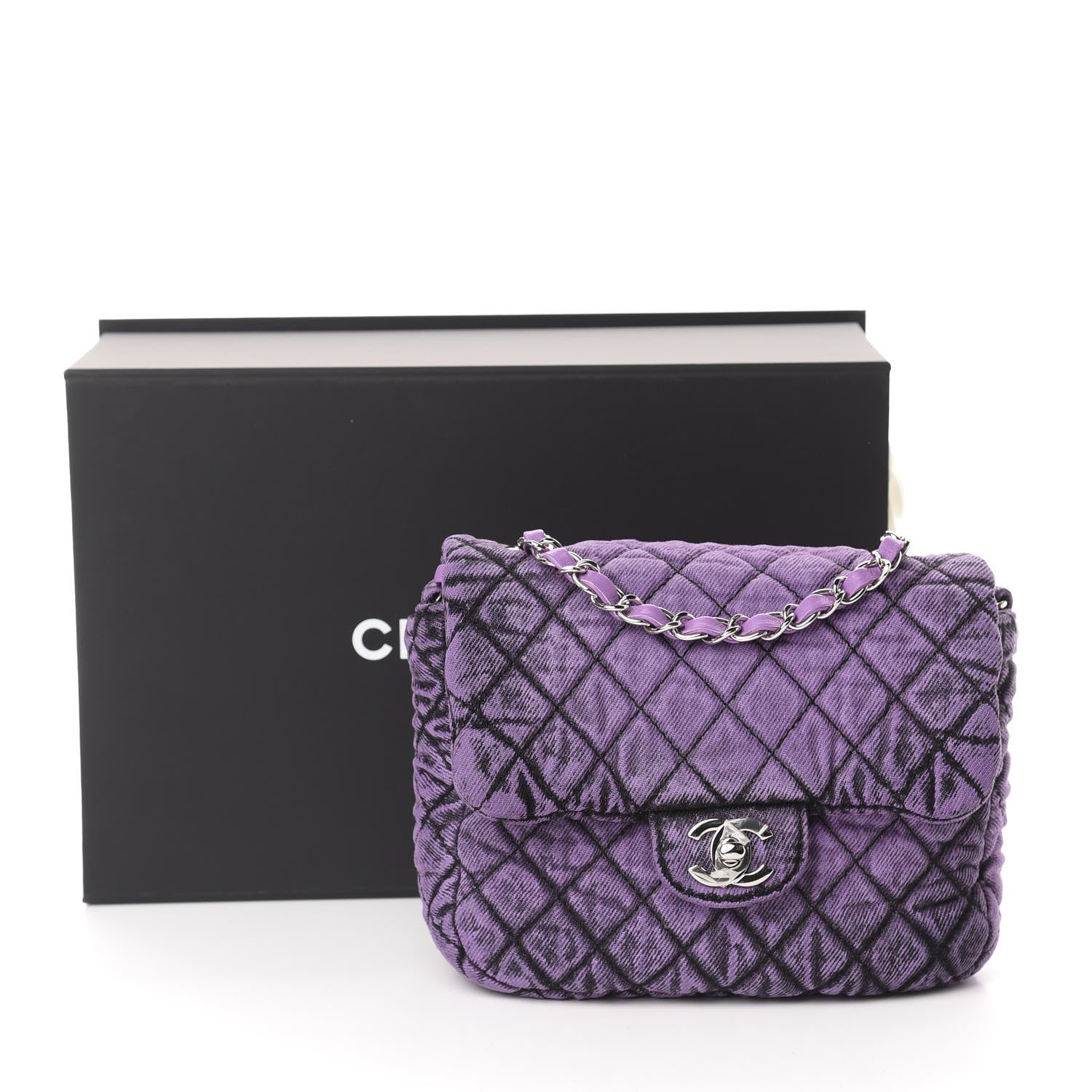 Chanel Washed Denim Quilted Small Denimpression Flap Violet Purple Black 11 of 11