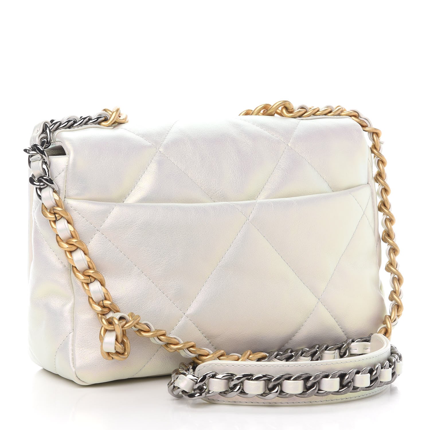 Chanel Iridescent Calfskin Quilted Medium Chanel 19 Flap White 3 of 9