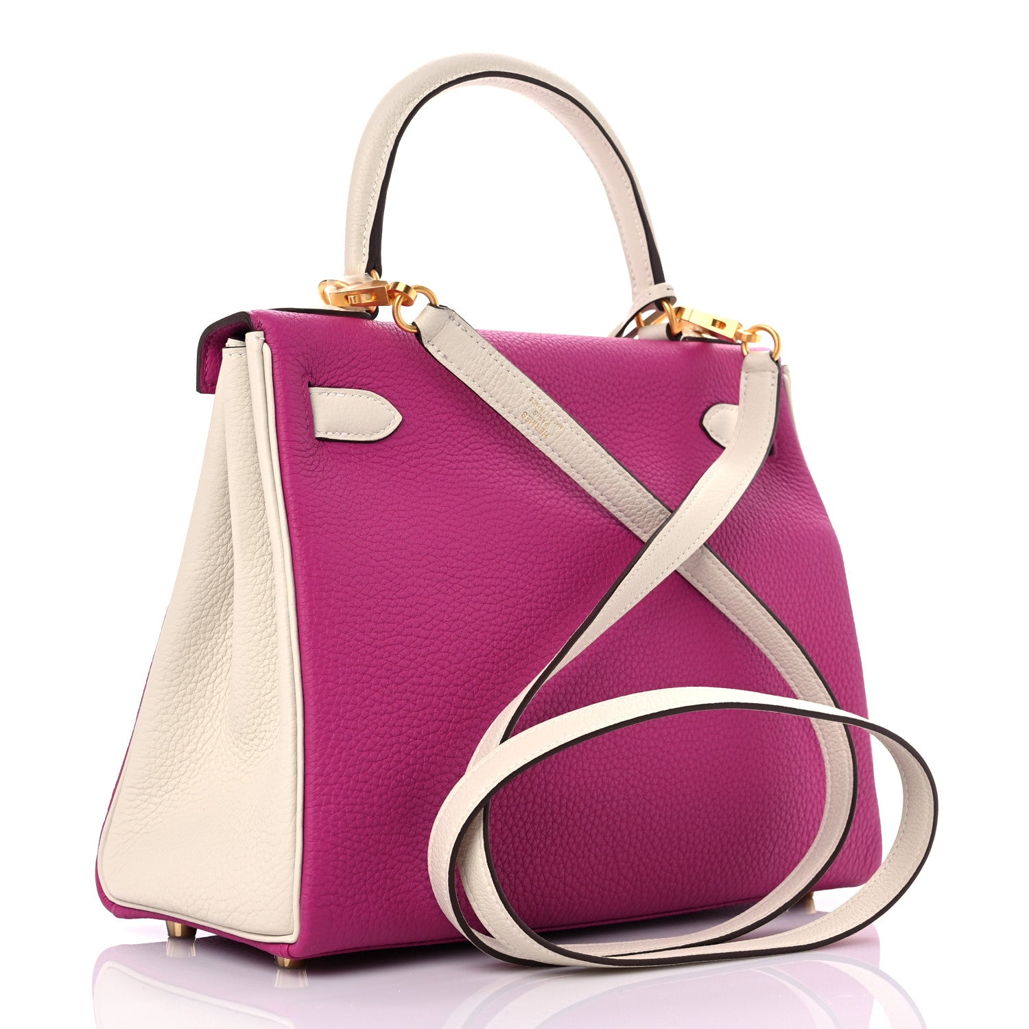 Hermes Togo Horseshoe Kelly Retourne 28 Rose Pourpre Craie 3 of 11