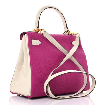 Hermes Togo Horseshoe Kelly Retourne 28 Rose Pourpre Craie 3 of 11