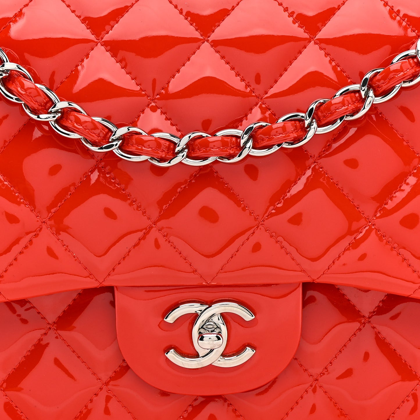 Patent Quilted Jumbo Double Flap Red