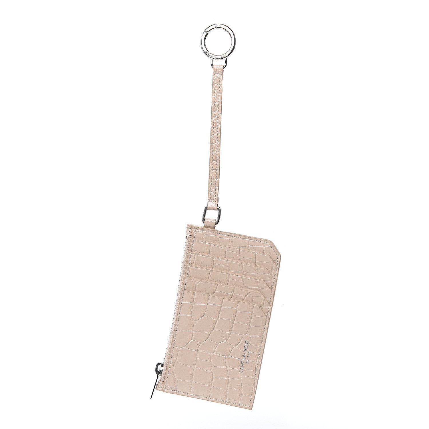Saint Laurent Calfskin Crocodile Embossed 5 Fragments Zip Pouch Card Holder Beige 1 of 9