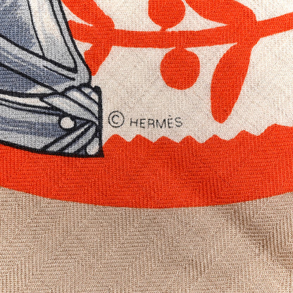 Hermes Silk Etriers Remix Application Coeur Triangle Scarf Beige Naturel 4 of 5