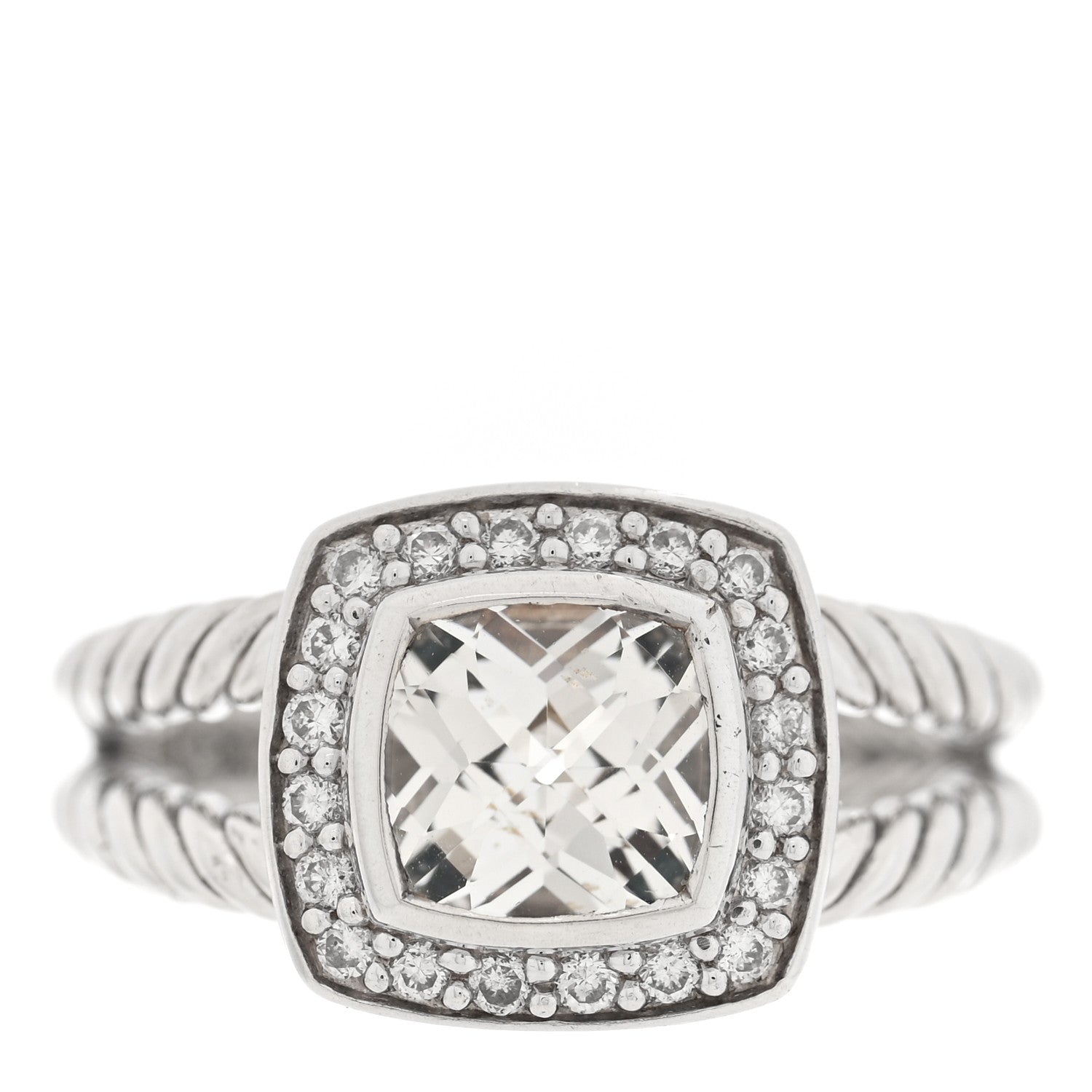 David Yurman Sterling Silver Diamond Blue Topaz 7mm Petite Albion Ring 50 5.25 1 of 5