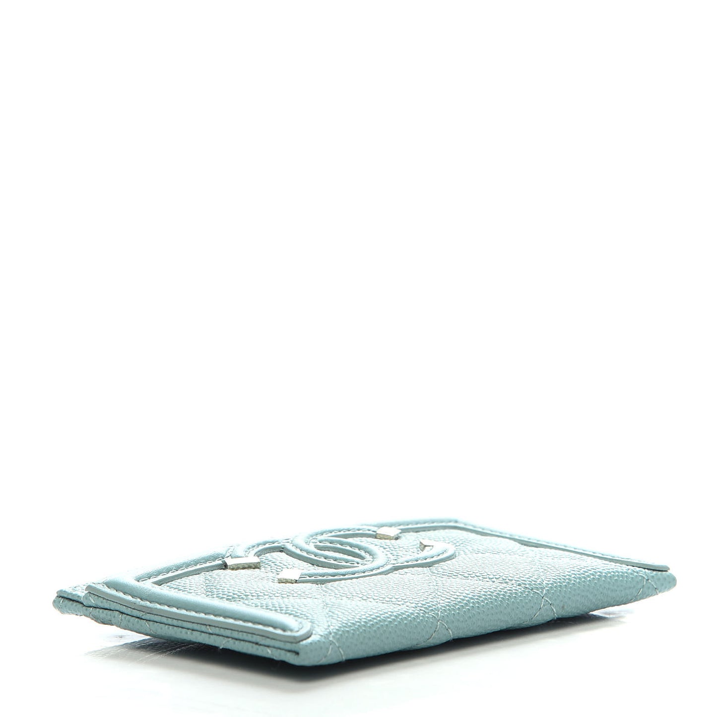 Caviar Quilted Filigree Card Holder Light Blue
