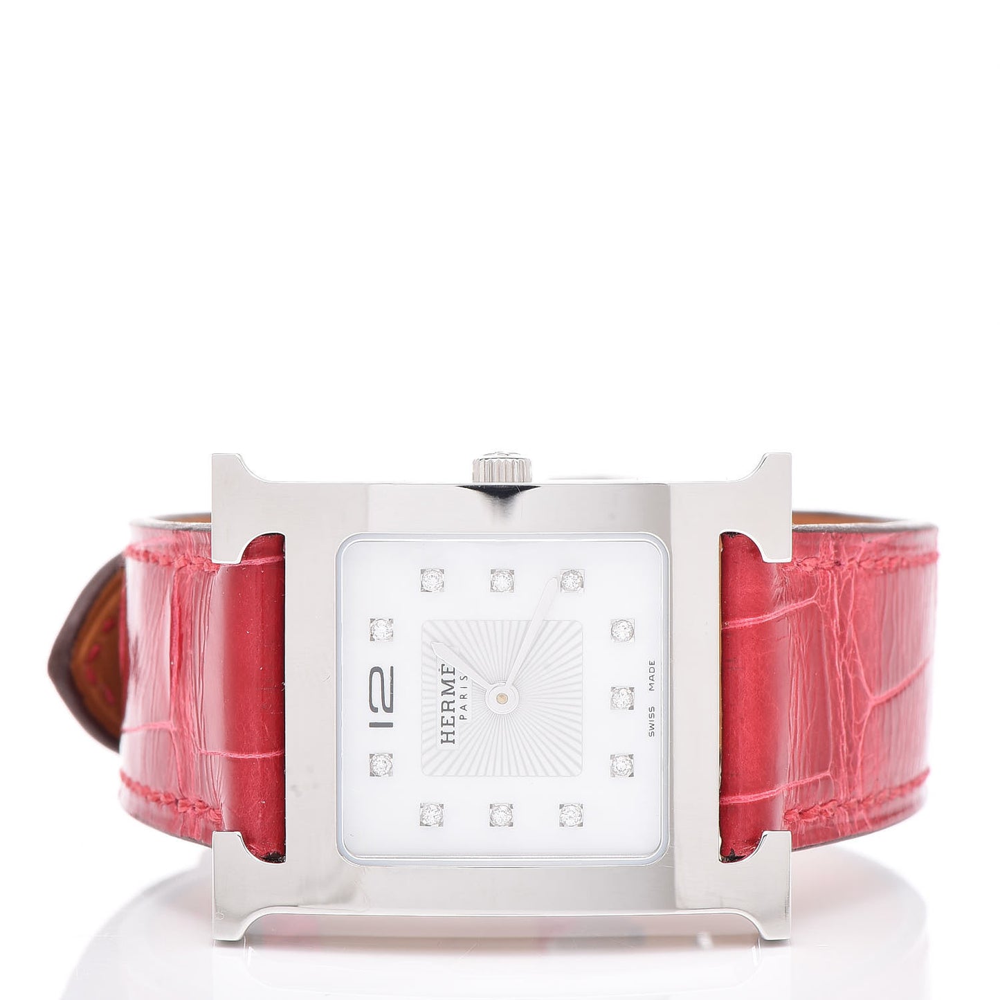 Stainless Steel Alligator Diamond Mother of Pearl 26mm Heure H Hour Quartz Watch Braise