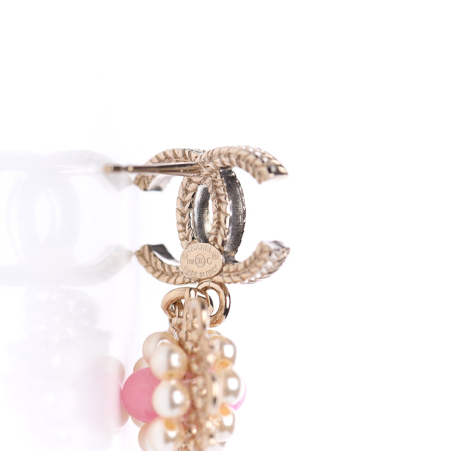 Pearl Resin CC Flower Drop Earrings Pink Gold
