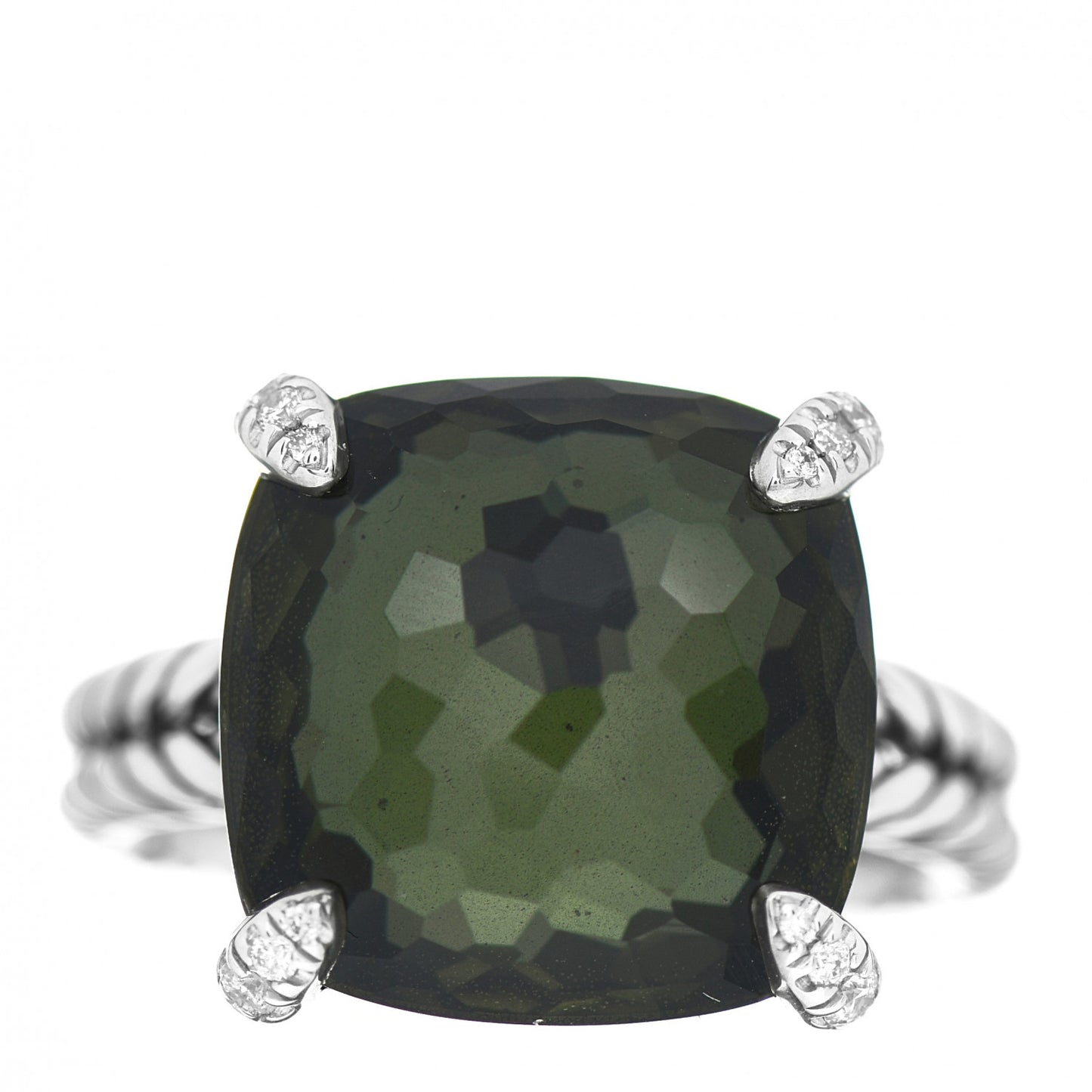 Sterling Silver Diamond Green Orchid 14mm Chatelaine Ring 54 6.75