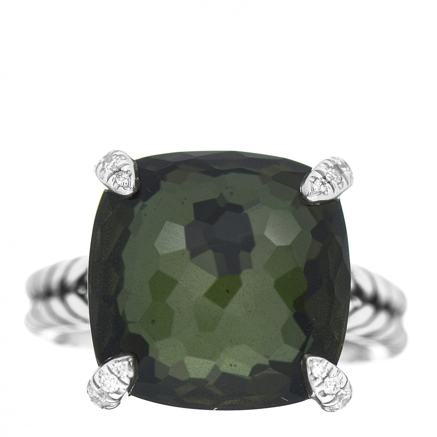 David Yurman Sterling Silver Diamond Green Orchid 14mm Chatelaine Ring 54 6.75 1 of 5