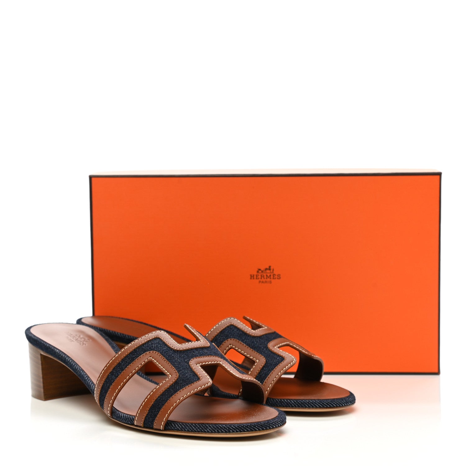 Hermes Calfskin Denim Oasis Sandals 38.5 Bleu Brut Gold 9 of 9