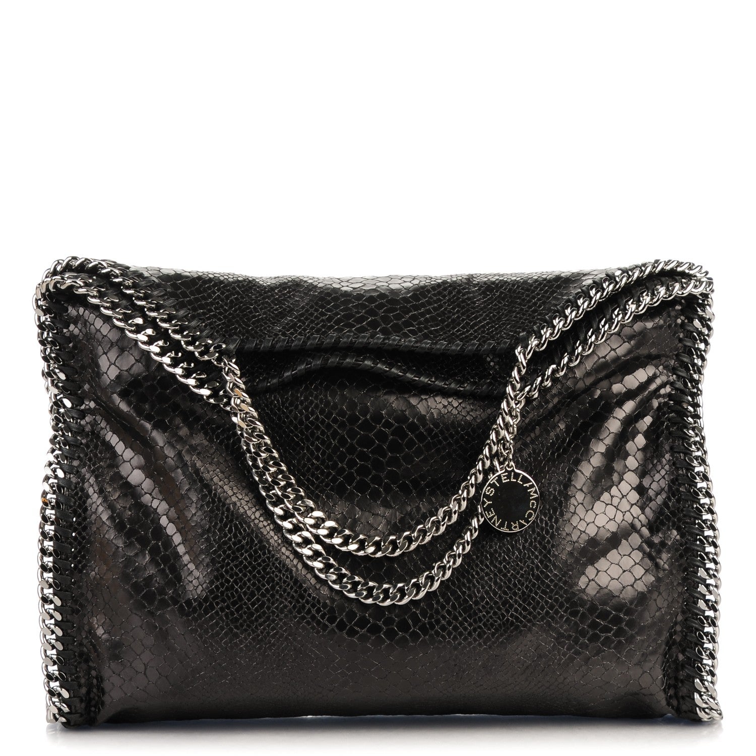 Stella McCartney Metallic Faux Snakeskin Small Falabella Fold Over Tote Black 1 of 7