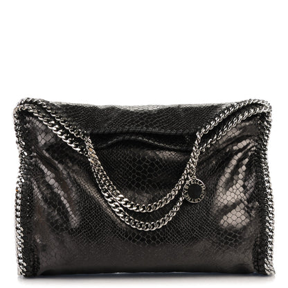 Stella McCartney Metallic Faux Snakeskin Small Falabella Fold Over Tote Black 1 of 7