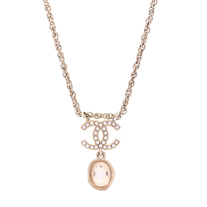 Chanel Crystal Pearl CC Necklace Pearly White Gold 5 of 7