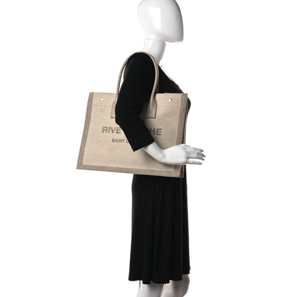Saint Laurent Linen Calfskin Small Rive Gauche Tote Beige Sea Salt 2 of 8