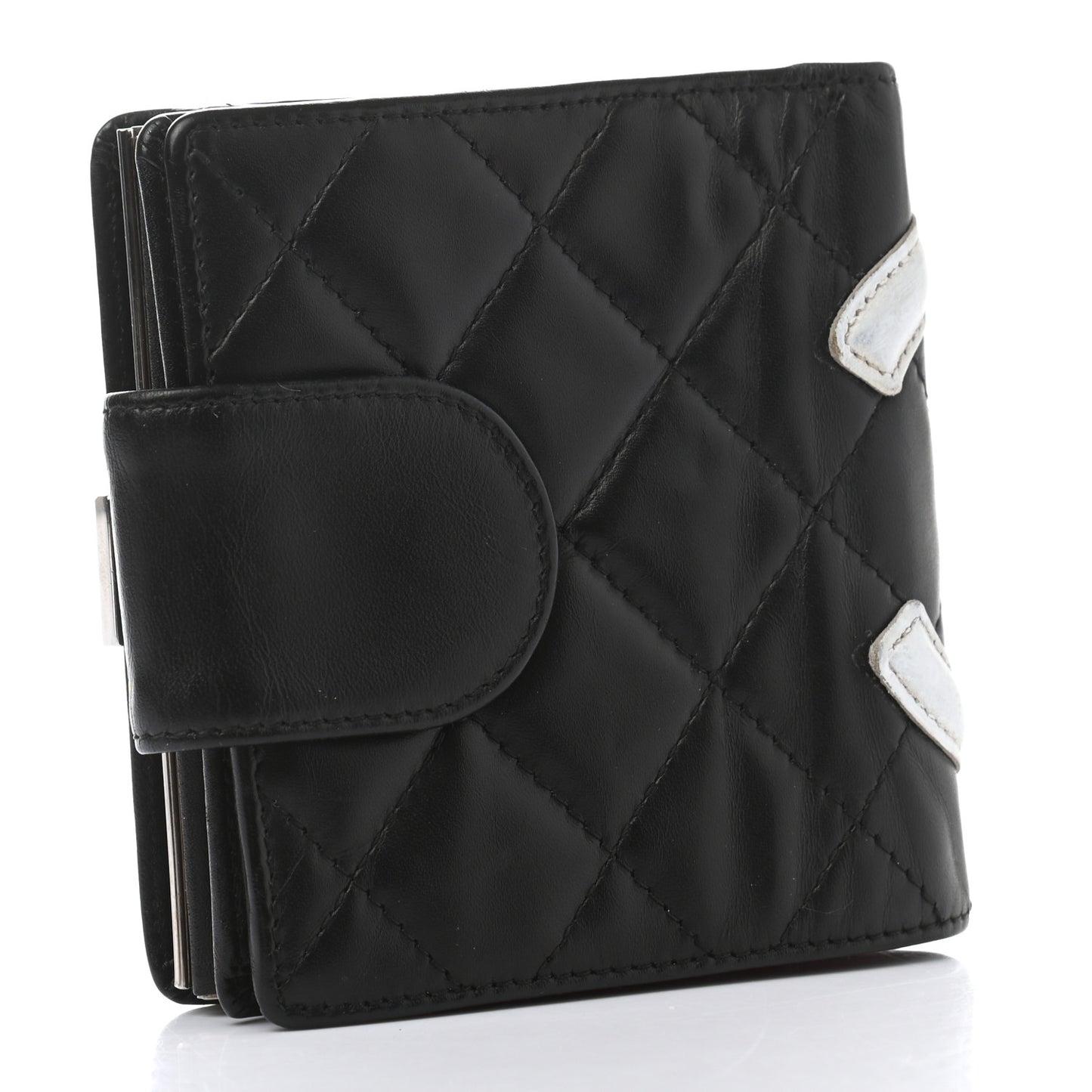 Calfskin Quilted Cambon Bi-Fold Wallet Black White