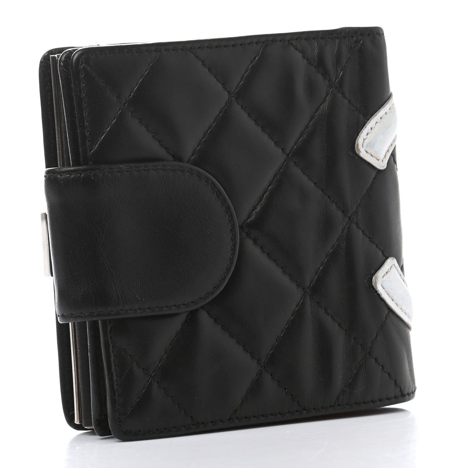 Chanel Calfskin Quilted Cambon Bi-Fold Wallet Black White 3 of 10
