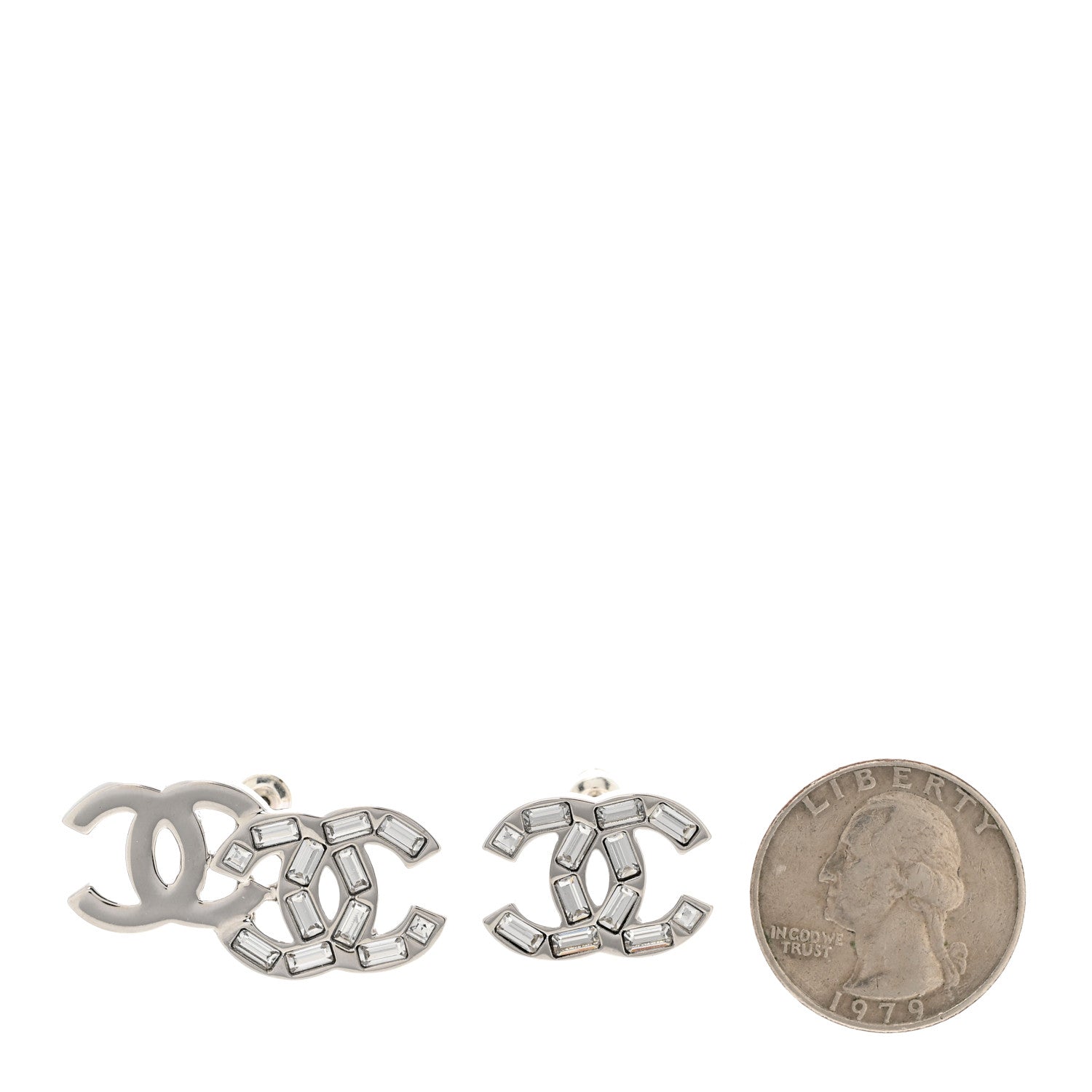Chanel Baguette Crystal Double CC Earrings Silver 2 of 5
