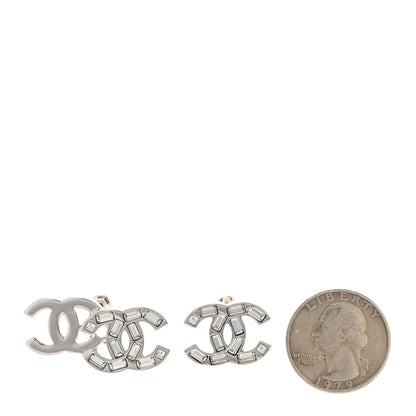 Chanel Baguette Crystal Double CC Earrings Silver 2 of 5
