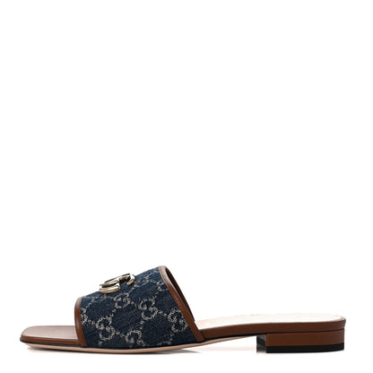 Gucci New Denim GG Monogram Miro Soft Calfskin Jolie Slide Sandals 39.5 Blue Tea Cuir Epilog 1 of 9