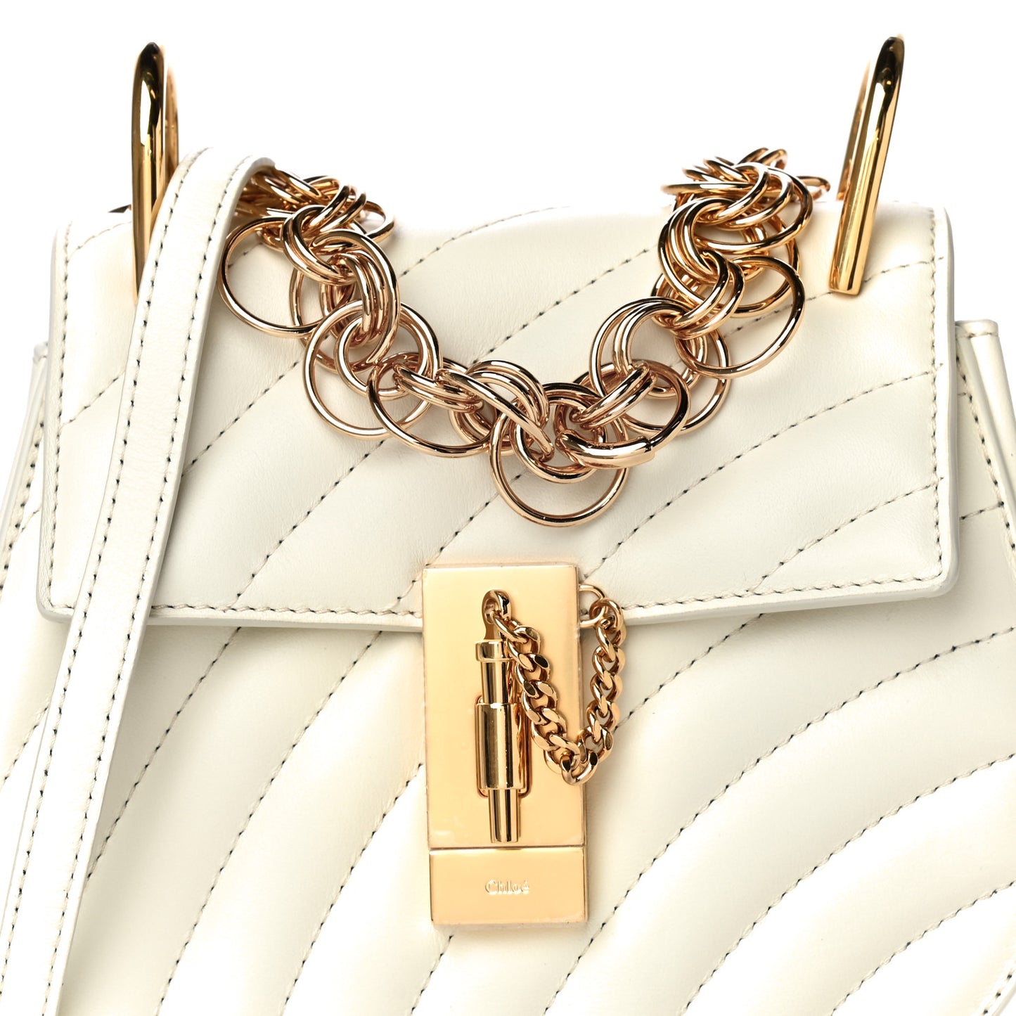 Calfskin Quilted Drew Bijou Shoulder Bag Natural White