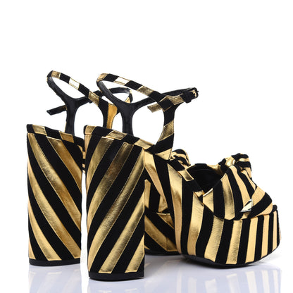 Saint Laurent Metallic Suede Bianca 125 Platform Sandals 38 Black Gold 4 of 11