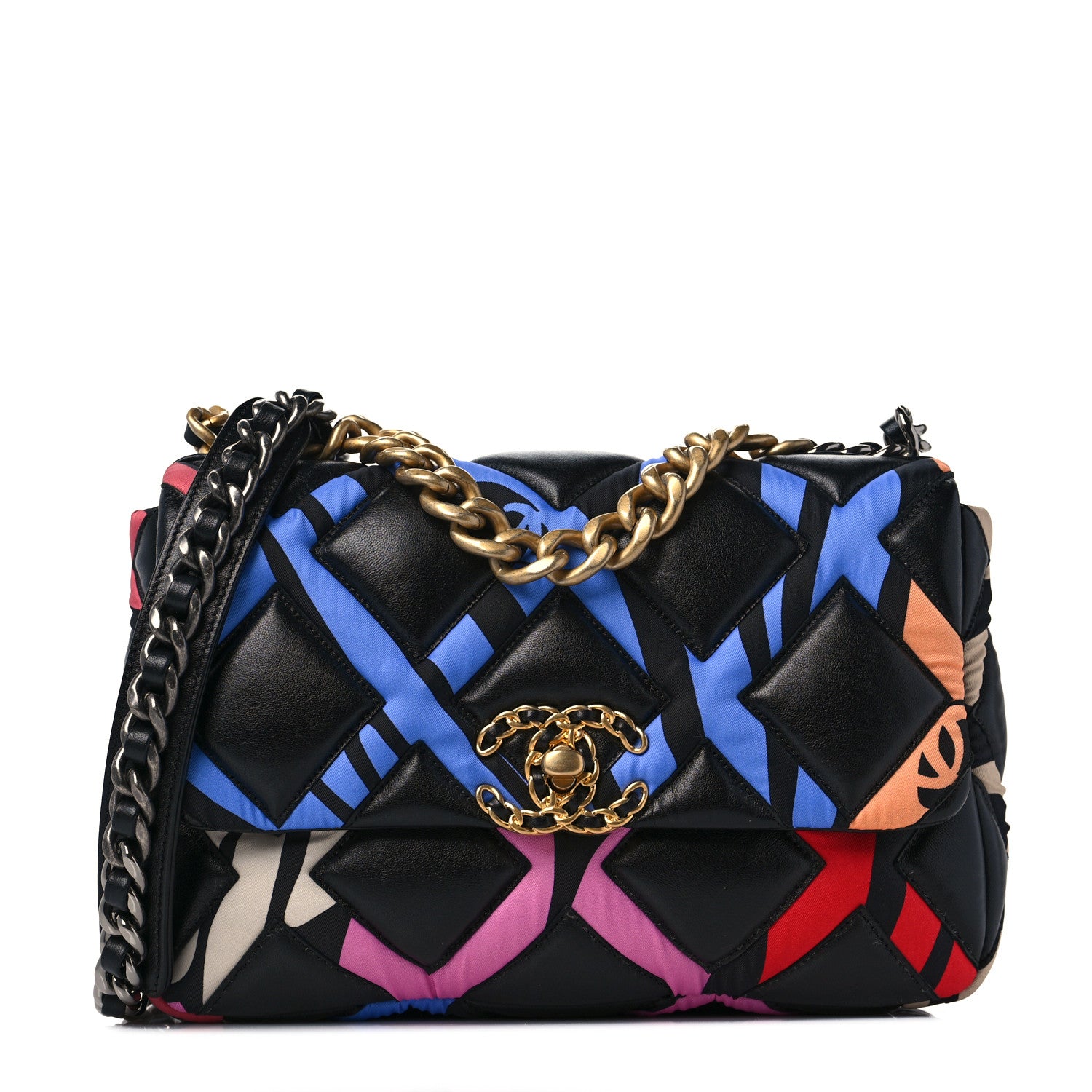 Chanel Lambskin Printed Fabric Medium Chanel 19 Flap Black Multicolor 1 of 8