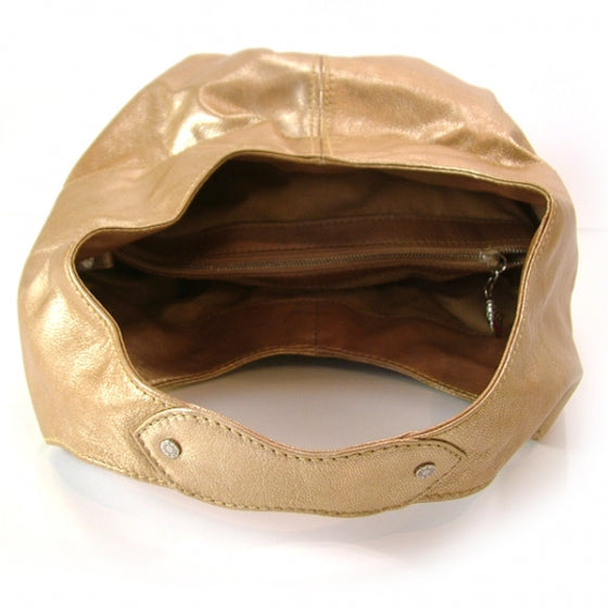 Leather Gathered Hobo Gold