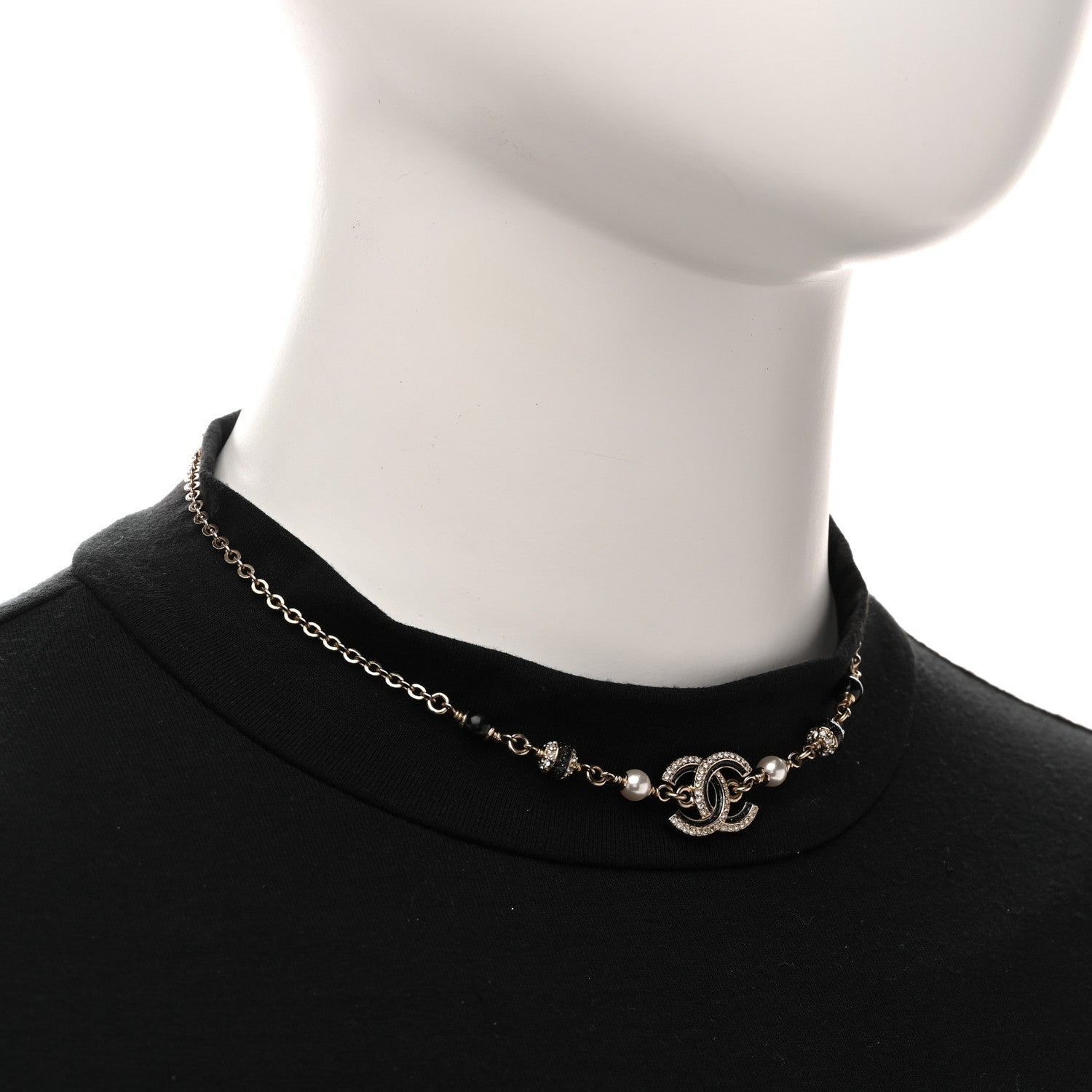 Chanel Glitter Enamel Crystal CC Beaded Choker Gold Black 2 of 6