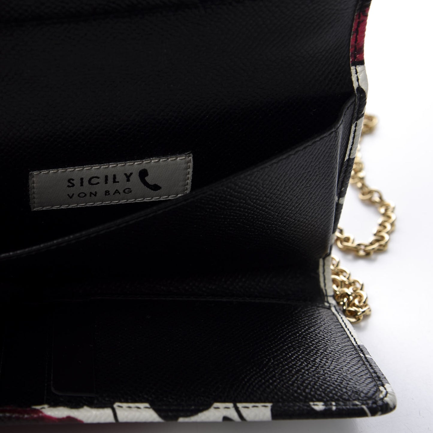Dauphine Flower Printed Wallet On Chain Black White