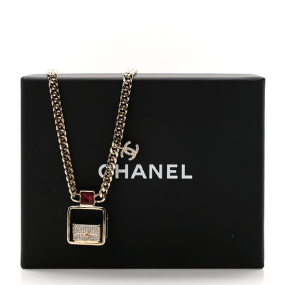 Chanel Metal Crystal Quilted Flap Bag Necklace Red Gold 7 of 7