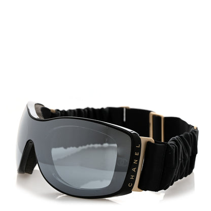 Chanel Crystal Acetate Technical Satin Shield Sunglasses Black 1 of 8