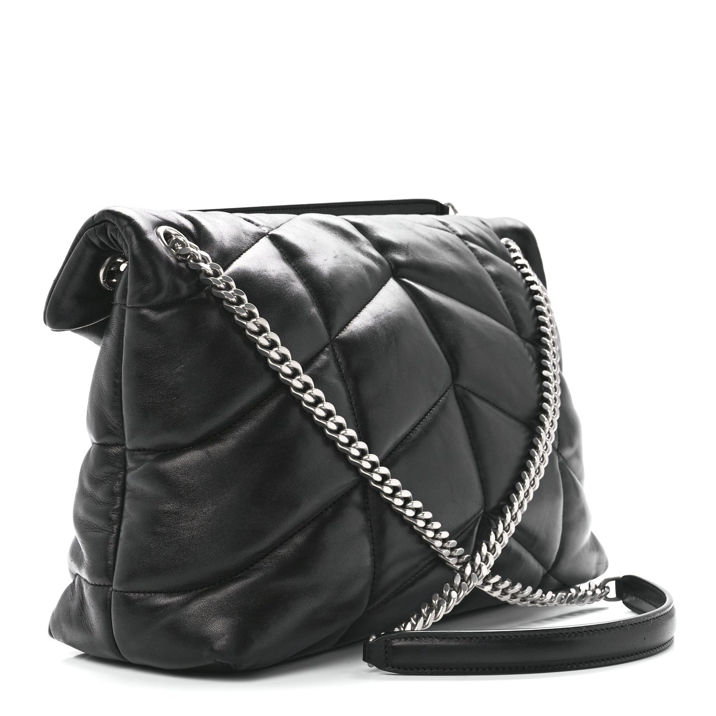 Lambskin Quilted Medium Loulou Puffer Monogram Chain Satchel Black