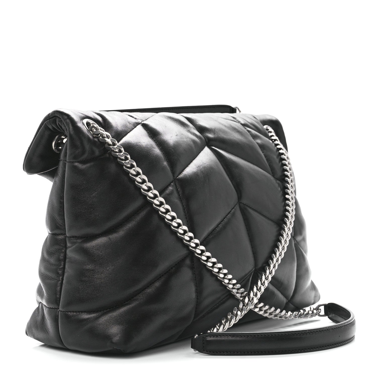Saint Laurent Lambskin Quilted Medium Loulou Puffer Monogram Chain Satchel Black 3 of 12