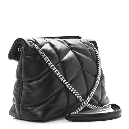 Saint Laurent Lambskin Quilted Medium Loulou Puffer Monogram Chain Satchel Black 3 of 12